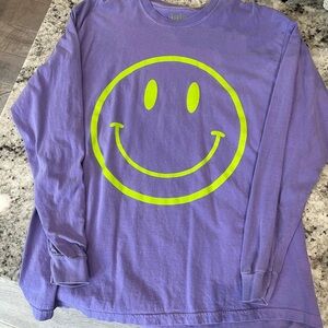 Dressed in LALA Purple Long Sleeve Tee with Neon Yellow Smiley